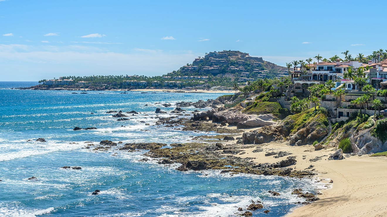 Coastal view of Los Cabos where superyacht sales company Edmiston has local mega yacht agents is ready to manage sales, charters, and new builds.