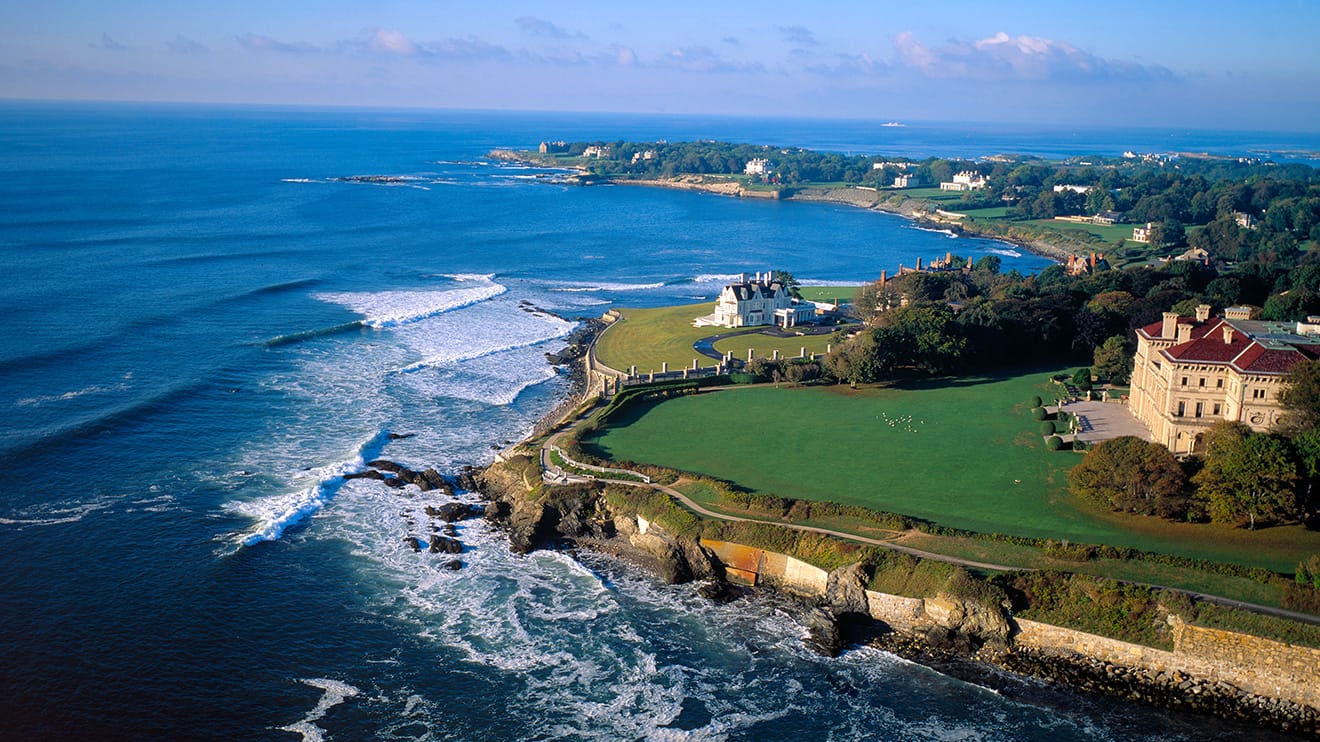 The scenic Newport coastline, with Edmiston and company's Rhode Island office of local mega yacht agents providing first-class luxury service.