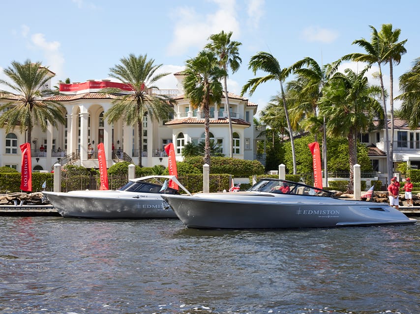 Edmiston tenders ready to transport Edmiston VIPs at FLIBS, the top Fort Lauderdale yacht show.
