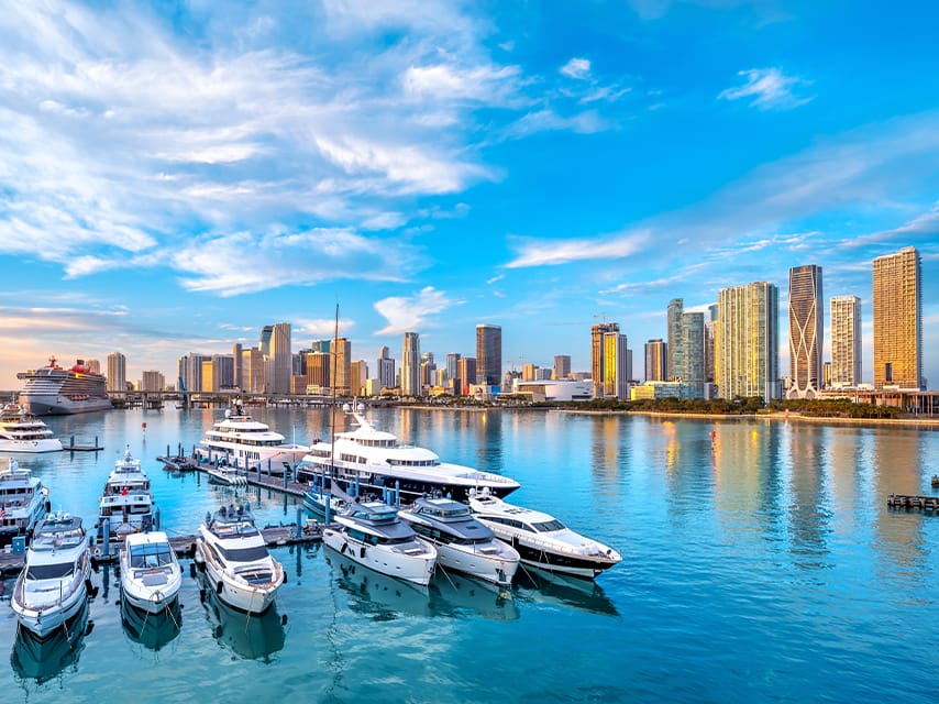 Luxury yachts berthed at a Miami marina, ready for the highly anticipated Miami Yacht Week 2025.