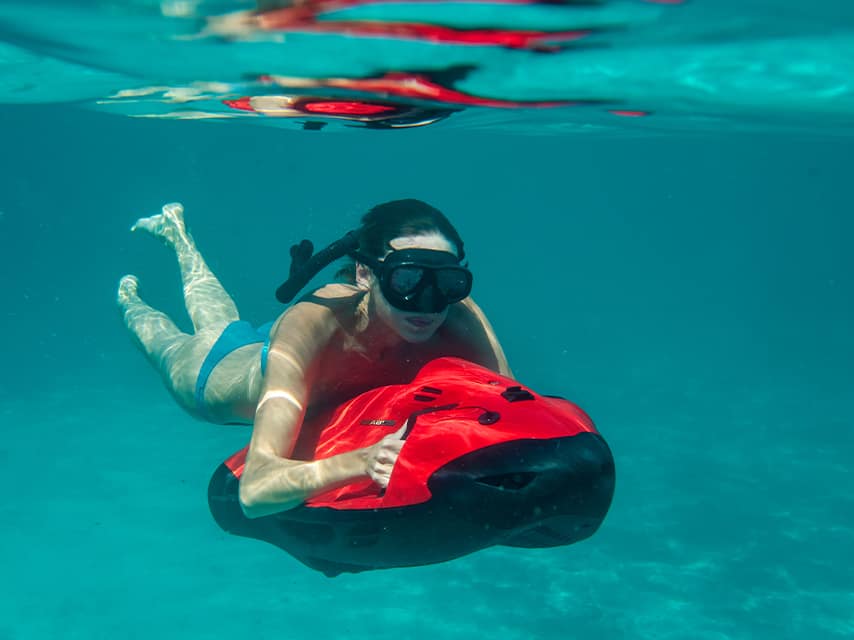 When you book a luxury yacht rental, Dubai has incredible underwater playgrounds to explore using yacht toys like this Seabob.