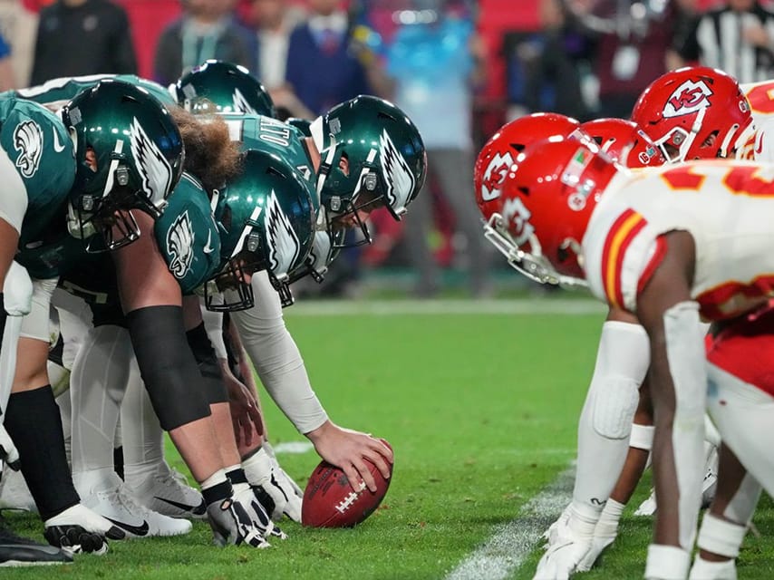 The Eagles and Chiefs football teams meet at the starting line at the Super Bowl, one of the must-attend luxury events, 2025.