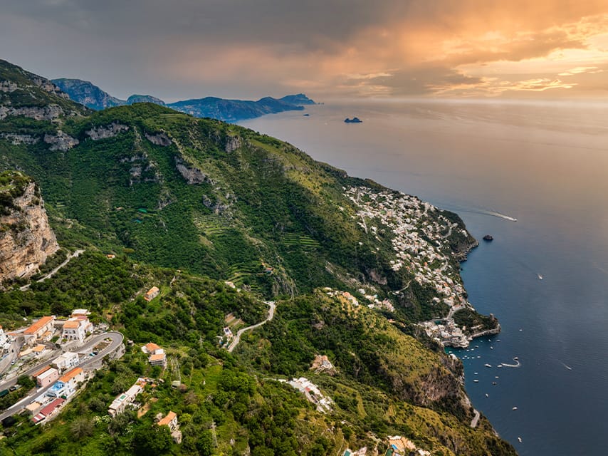 Stunning aerial view of Cerveteri town and coastline, a beautiful Italy UNESCO World Heritage Site.