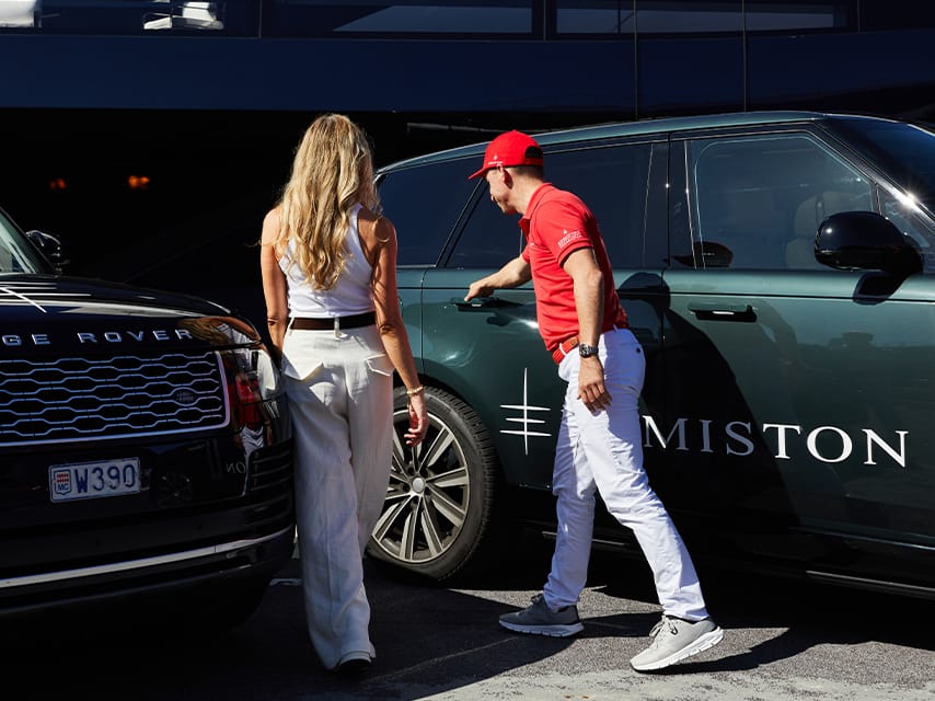 The Edmiston team welcomes guests arriving for the exclusive VIP chauffeur service and yacht charter, Cannes, France.
