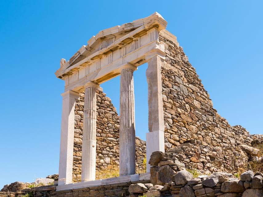 The Isis Temple in Delos, a must-see landmark during a Greek Cyclades island hopping yacht charter.