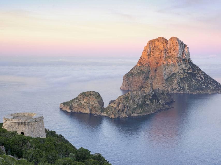 Es Vedrà from above — explore this legendary islet with a guided mythology tour on your superyacht charter, Ibiza.