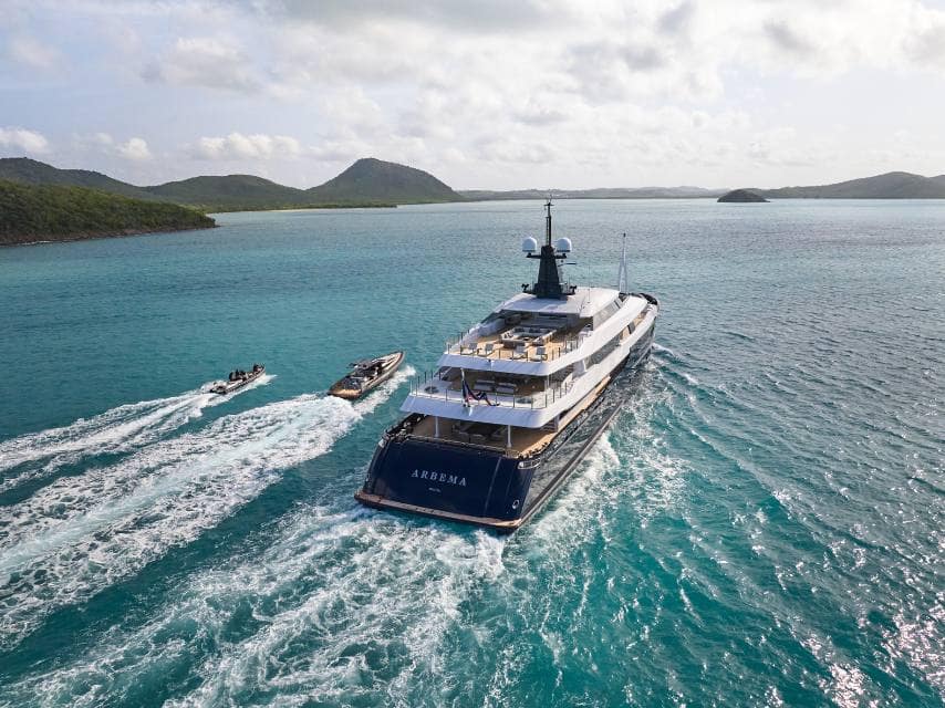 Tenders carry guests to the ARBEMA Yacht for an exclusive private yacht charter for wedding celebration.