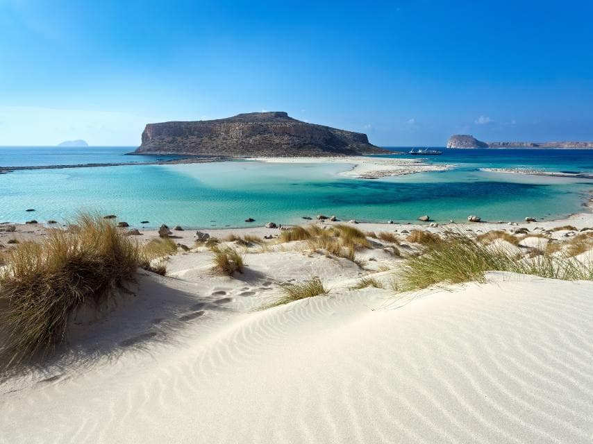 White sands and turquoise waters in Crete define true peace in the most quiet Mediterranean destinations.