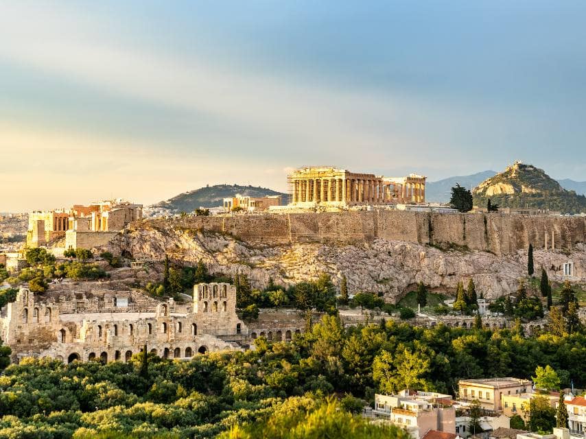 Stunning view of the Parthenon, Athens' crown jewel and start of your Greek mythology tour via luxury yacht charter.