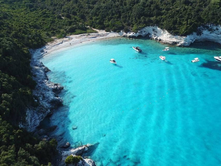 The serene beach in Antipaxos is one of the best beach spots in Europe to visit by yacht.