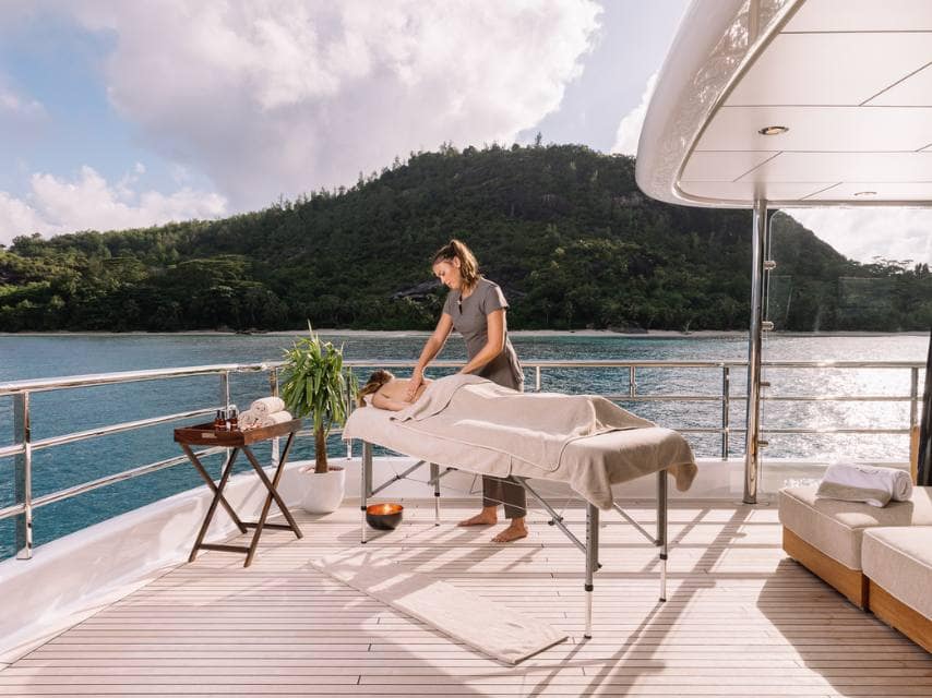 Post hike massage on superyacht charter in the Caribbean