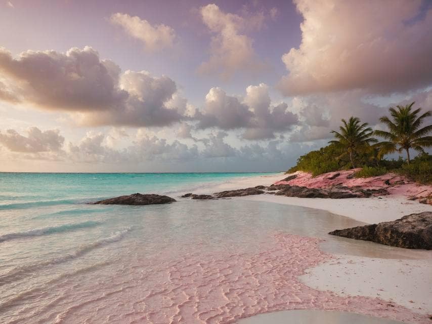 Pink Sands Beach, located on Harbour Island in the Bahamas