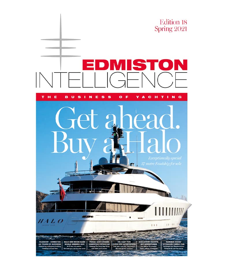 Cover of Edmiston Intelligence superyacht market magazine edition 18 spring 2021