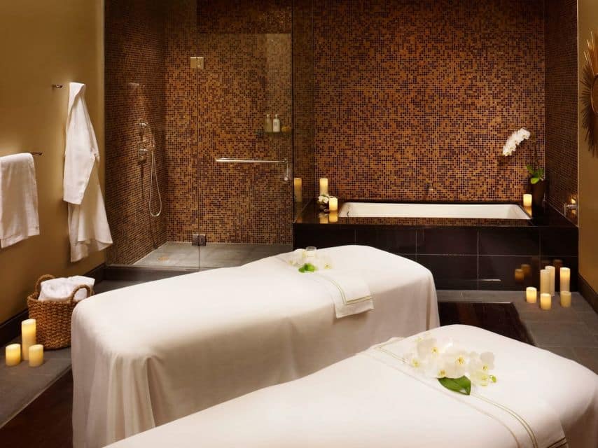 Spa beds at the Viceroy are set for guests, capturing the essence of Aspen luxury, ideal for Aspen winter vacations.