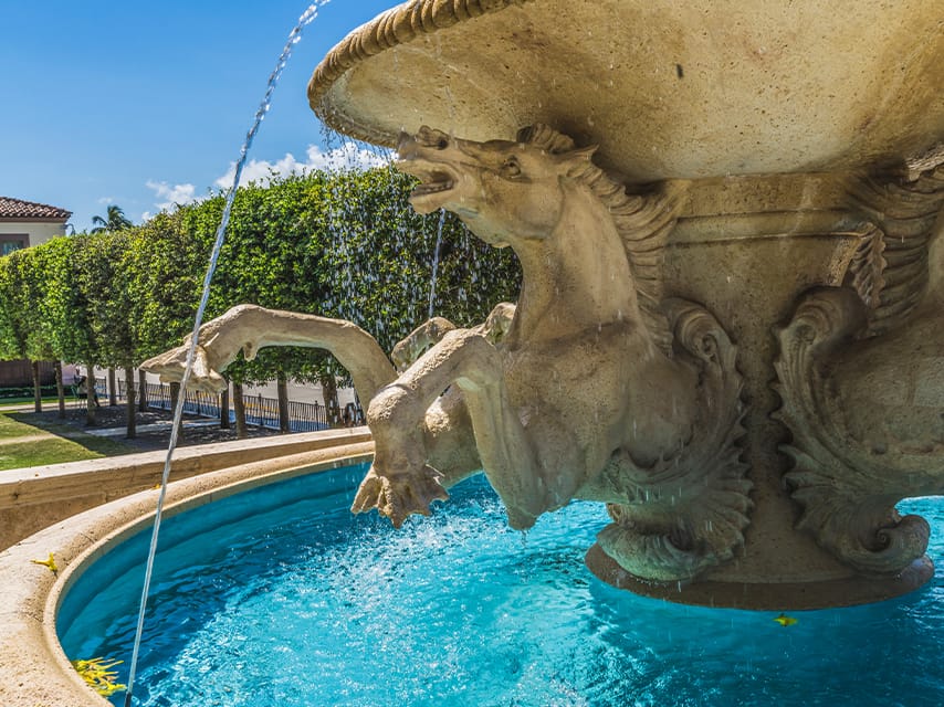 Explore the Addison Mizner architecture and Stone Horse Fountain during the Palm Beach International Boat Show 2025.