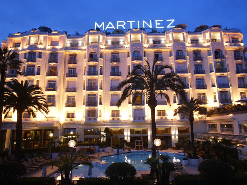The Hotel Martinez is an iconic stop on any luxury yacht charter Cannes itinerary.