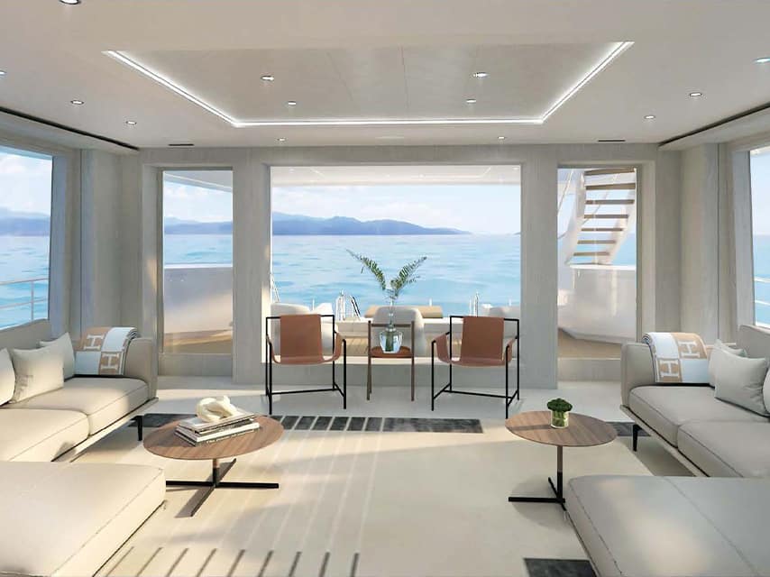 Project Fun’s environmentally friendly yacht design includes contemporary interiors with a relaxed beach house vibe.