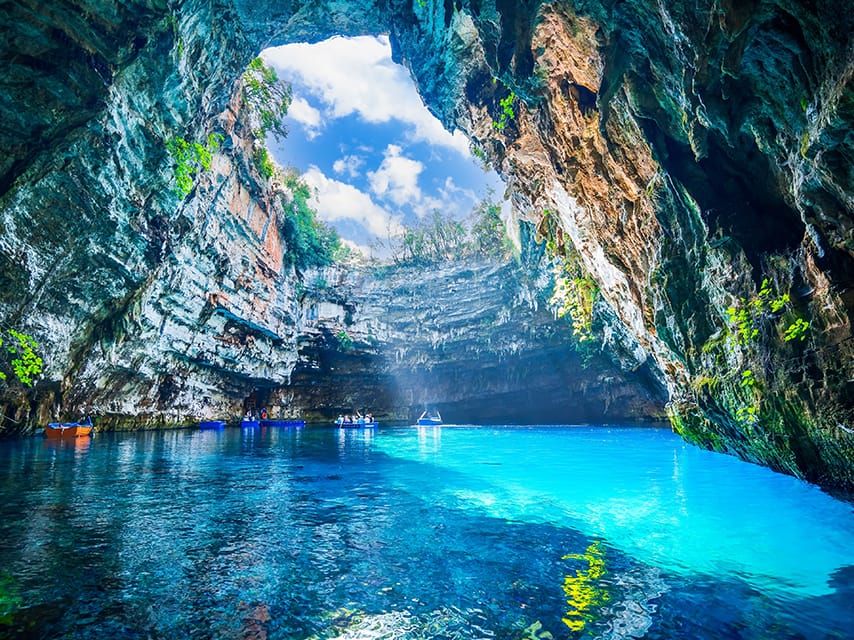 Explore caves and canyons near Paleokastritsa with Achilleon Diving Center Corfu on your superyacht charter.