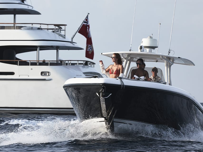 Motor Yacht Jaguar with a chase boat tender