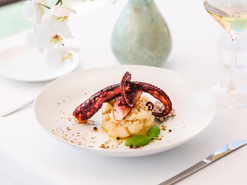 Fresh seafood and wine pairing at Bibich Winery, showcasing the richness of Croatian food culture.