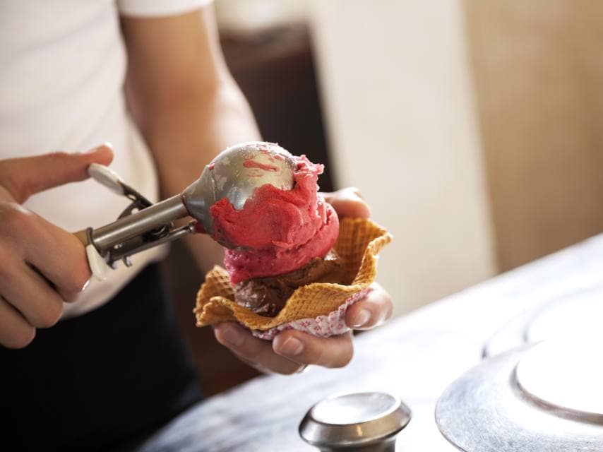 Chocolate and strawberry gelato is served during an excursion on one of the most unforgettable family yacht holidays in the Med.