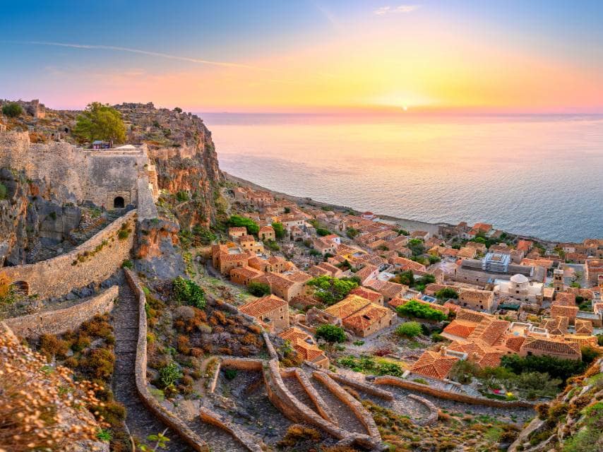 Explore ancient stones and sea views in Monemvasia, perfect for a cultural remote charter stop.