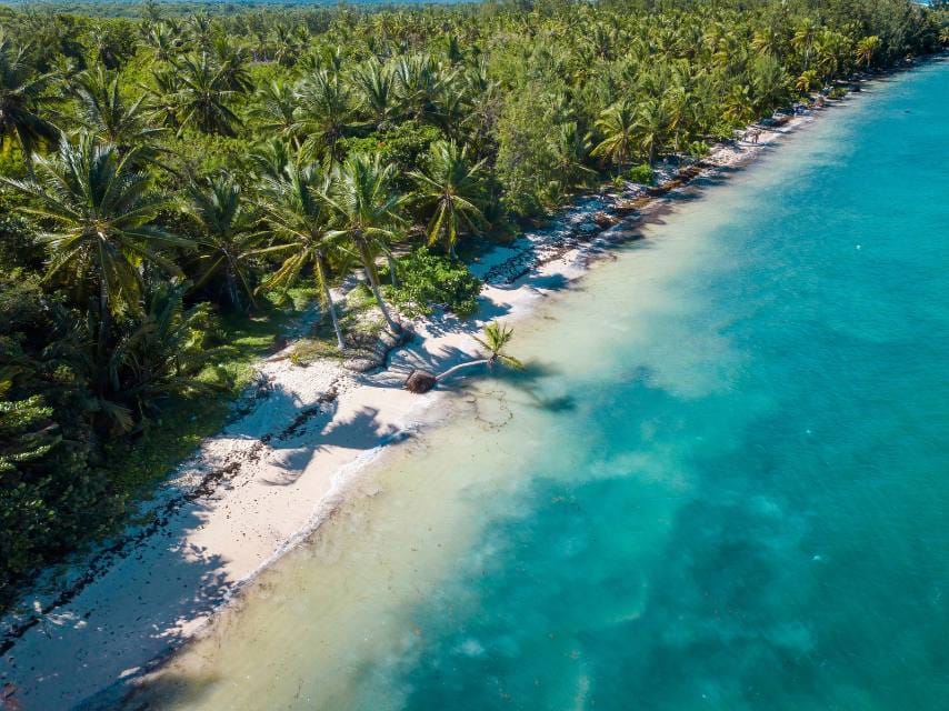 Aerial view of white sand beaches that offer some of the best diving in the Dominican Republic.