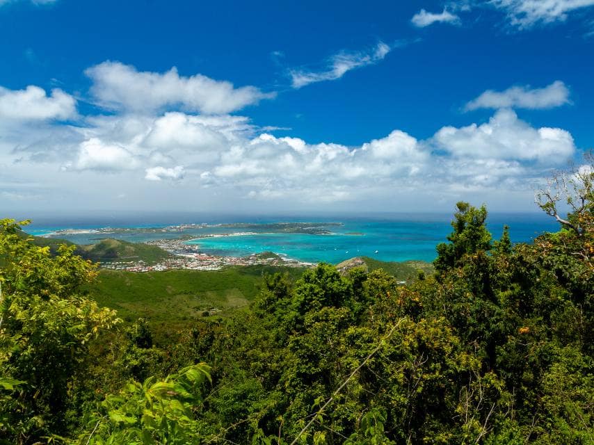 Scenic Pic Paradis Trail views from a top Caribbean hiking island on your luxury yacht charter.