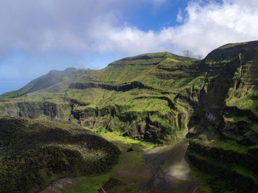 La Soufrière Volcano views, a top Caribbean hiking destination during a yacht charter adventure.