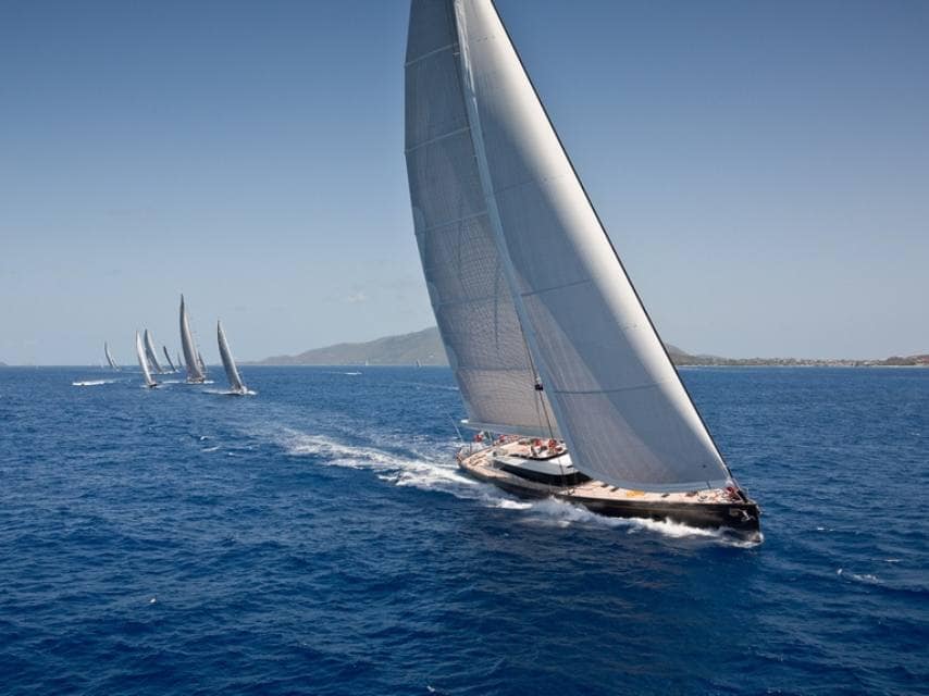 Ohana sailing yacht leading the race in the Antigua Classic Yacht Regatta.