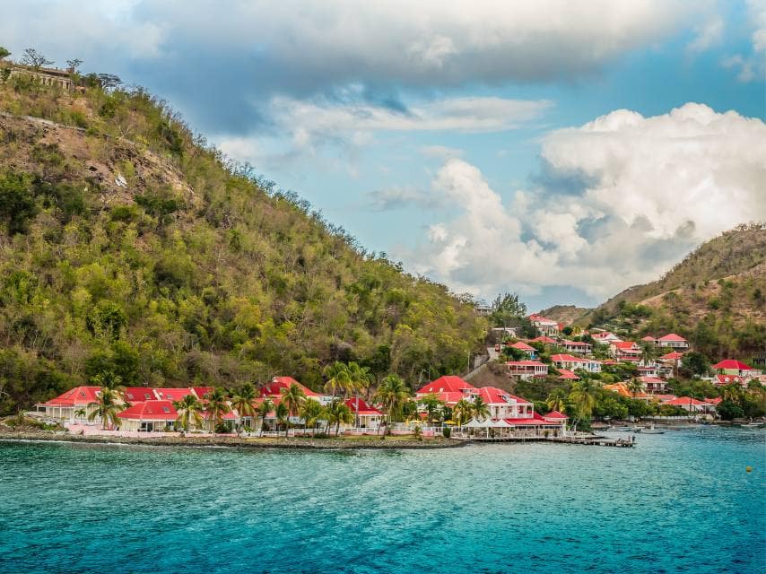 Red-roofed houses of Terre-de-Haut, a highlight of any Guadeloupe yacht vacation.