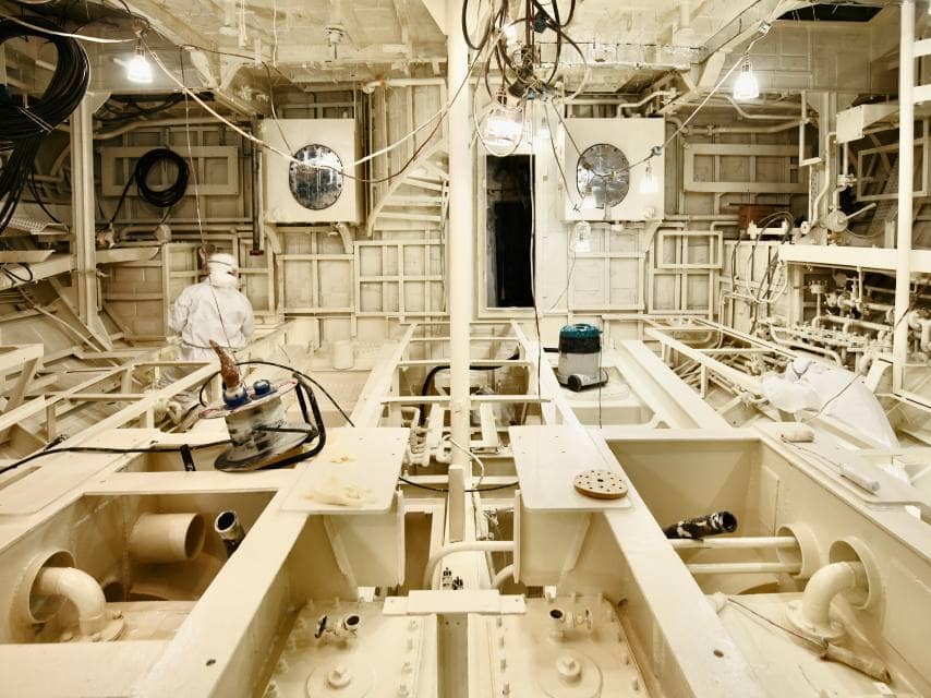 Inside the yacht refit, engine room