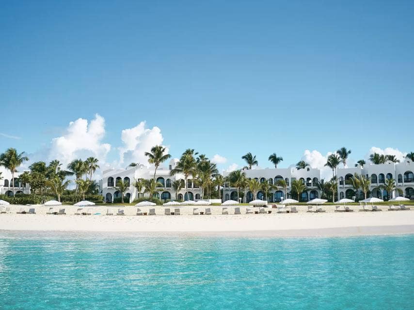 Belmond Cap, Juluca, the best spa in Anguilla rises above the shoreline framed by turquoise Caribbean waters.