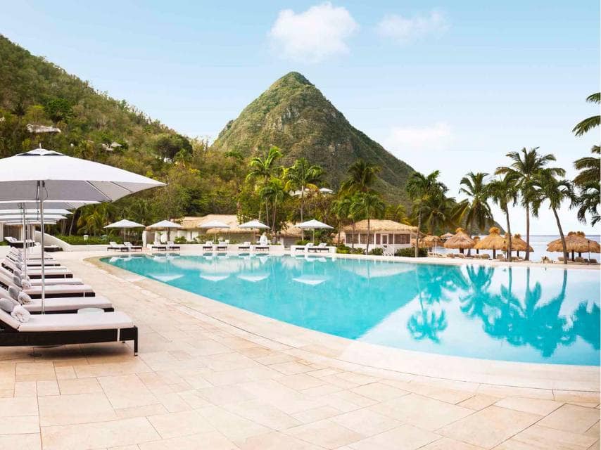 A tranquil pool with rainforest calm and ocean air defines Sugar Beach as the best spa in St. Lucia.