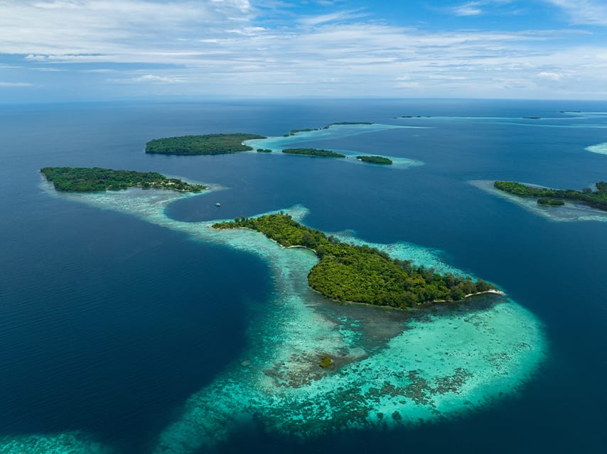 Lush, tropical islands are fringed by robust coral reefs in the Solomon Islands. This beautiful country is home to spectacular marine biodiversity.