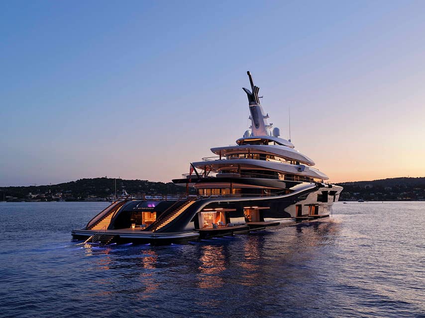 Superyacht BREAKTHROUGH at sunset