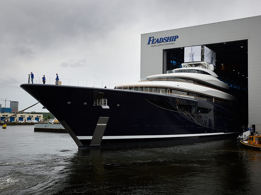 The luxurious Feadship 821 for sale with Edmiston, showcasing modern technological advancements.