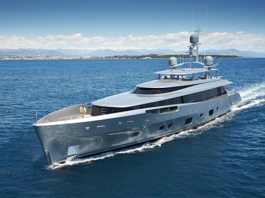 Excellence V yacht running shot, showcased at FLIBS 2025