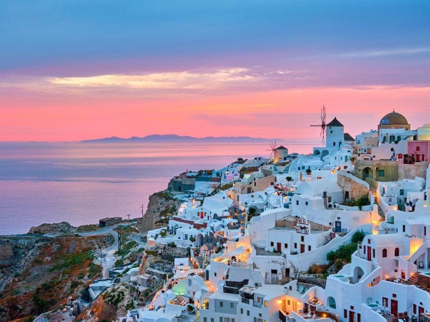 Santorini town at sunset
