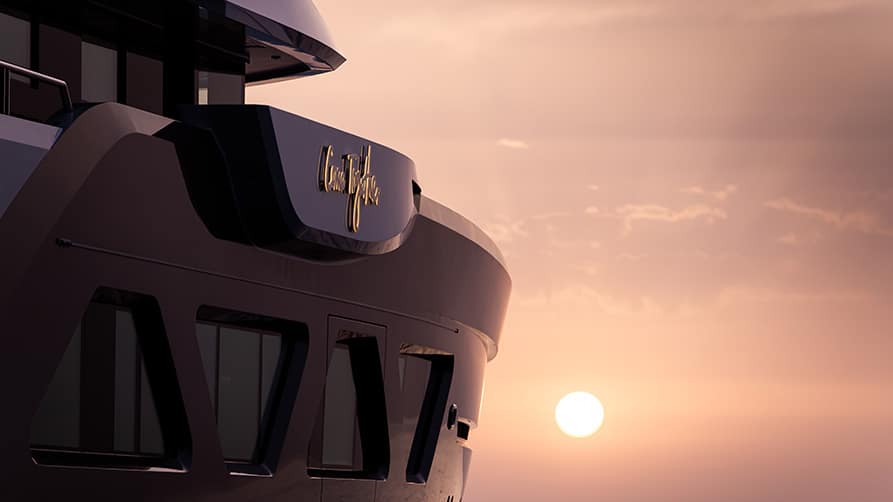 A stunning yacht silhouette at sunset, showcasing the perfect backdrop to sell your yacht with Edmiston expertise.