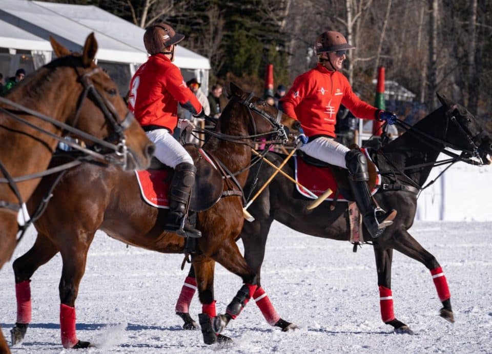 The Edmiston team stands prepared for a polo match at the St. Regis World Snow Polo Championship