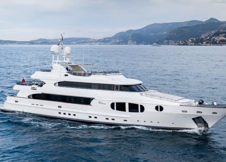 Custom-built superyacht "Bina" featured at the Monaco Yacht Show 2021.