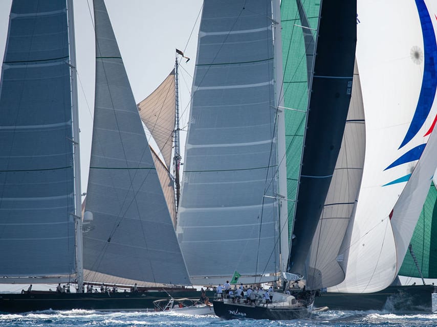 Luxury yachts getting ready to start the st barths bucket race