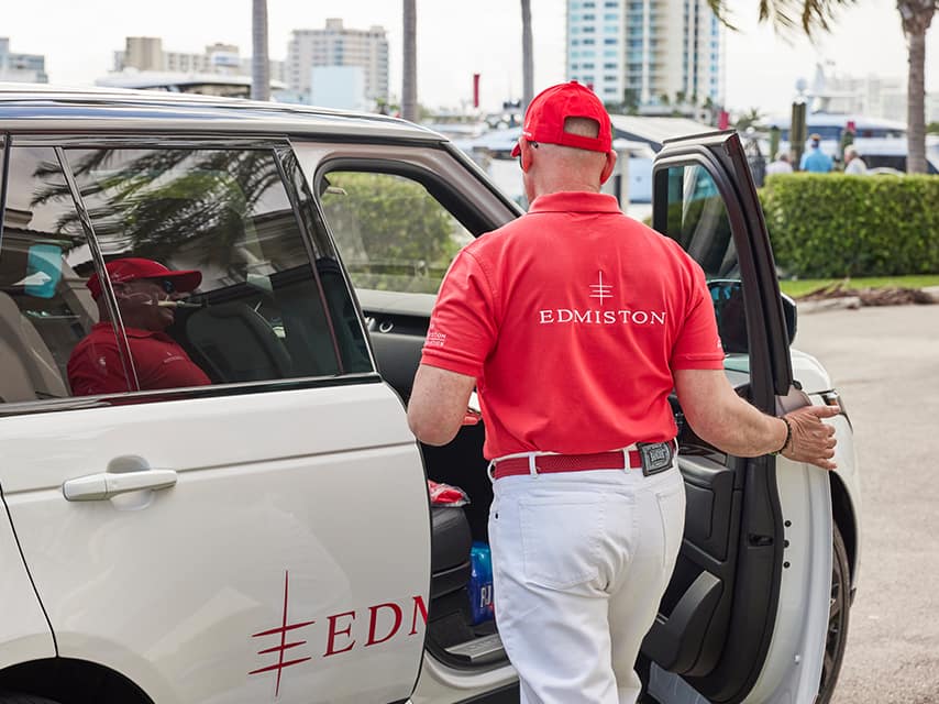 Man in an Edmiston shirt at the miami boat show