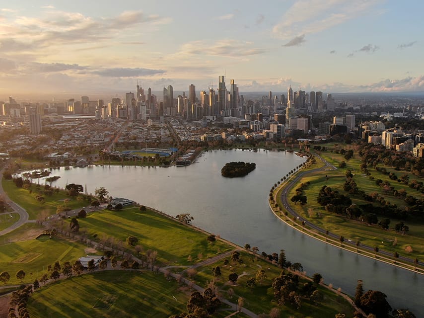 View of the Australian Grand Prix track in Melbourne