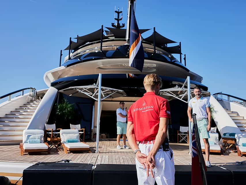 Edmiston tender arriving onboard yacht Ahpo during the Monaco Yacht Show