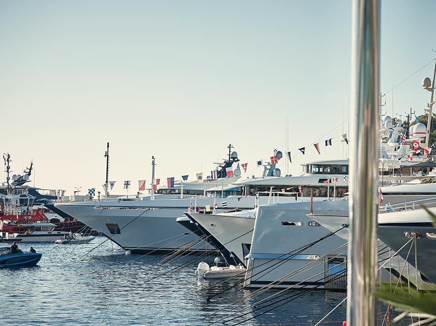 Yachts at berthed at the Monaco Yacht Show