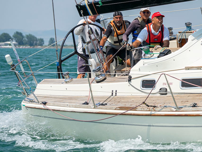 Crew on one of the vintage yachts sailing in les Voiles d'Antibes