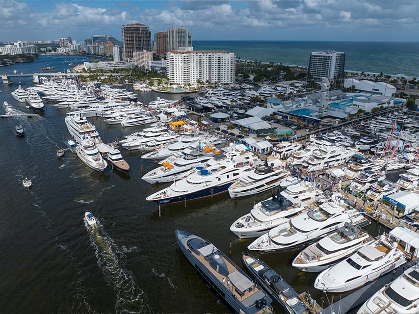 Boats lined up and ready for display at FLIBS 2024, highlighting the excitement of the yacht show.