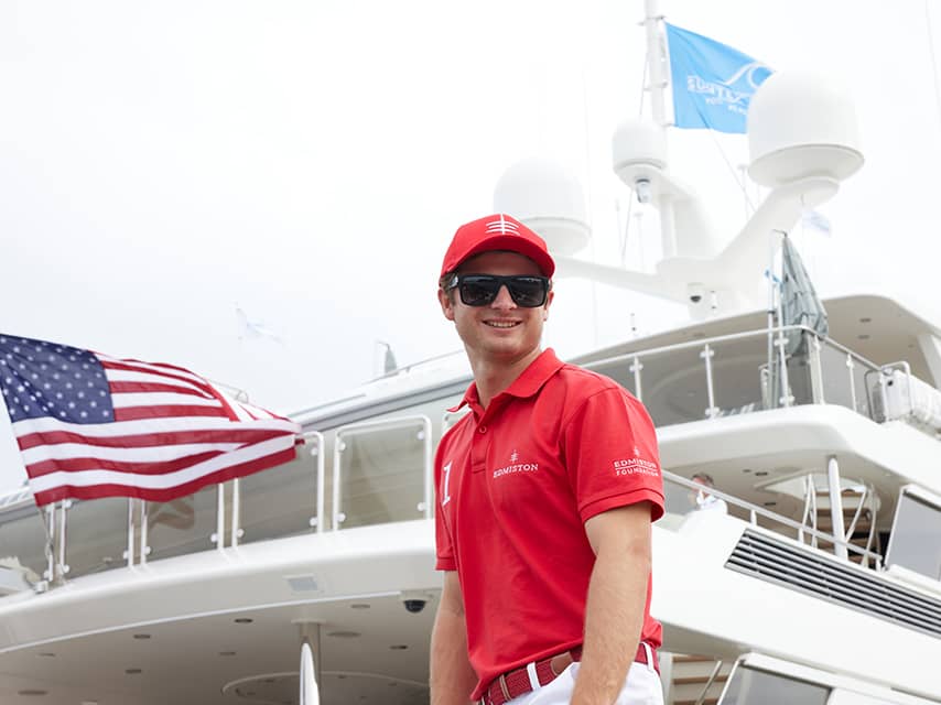 Man on a luxury yacht at the miami boat show 2024